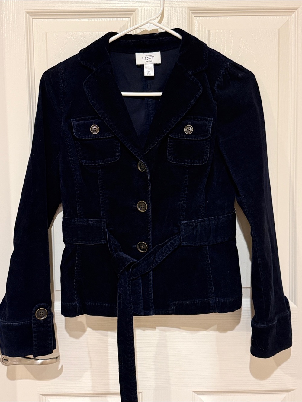 LOFT Navy Corduroy Belted Jacket